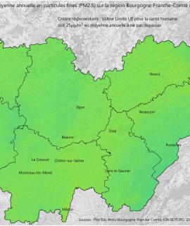 Particules fines PM2,5 2023 - Moyenne annuelle (UE)