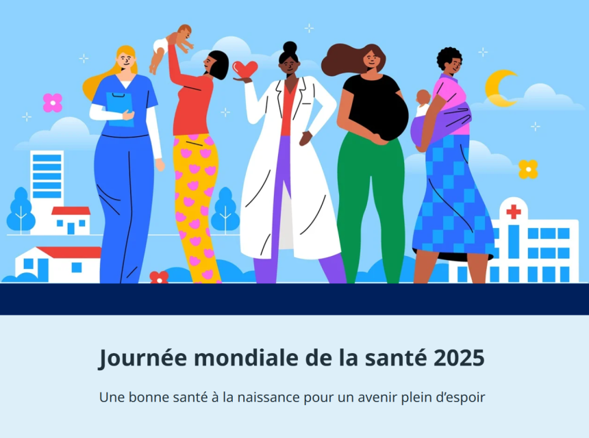Visuel de l'OMS pour la journée mondiale de la santé 2025, placée sous le thème "Une bonne santé à la naissance pour un avenir plein d'espoir"